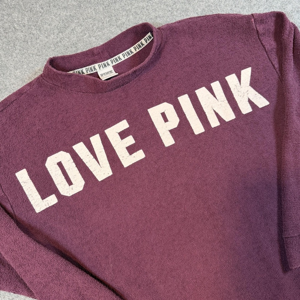 PINK Victoria's Secret Sweater Juniors Large Purple Love Pink Terry Pullover